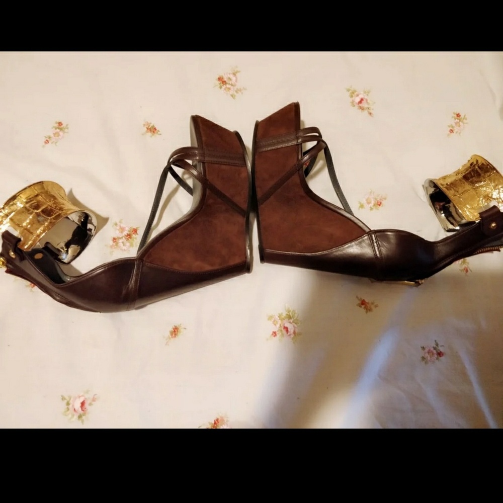 Monica Chiang gold platform sandle